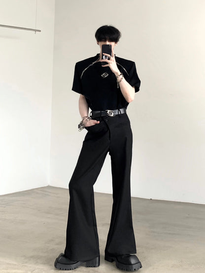 Zipper Design Shoulder-pad Short Sleeve T-Shirt WN20351