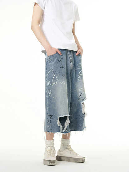 Wash Damage Denim Short Pants WN7607