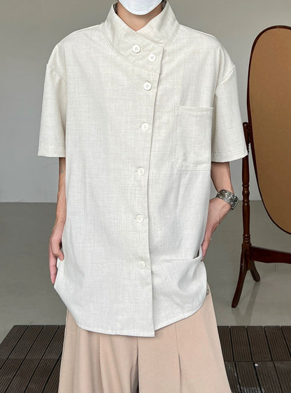 Minimalist Stand Neck Short Sleeve Shirt WN19972
