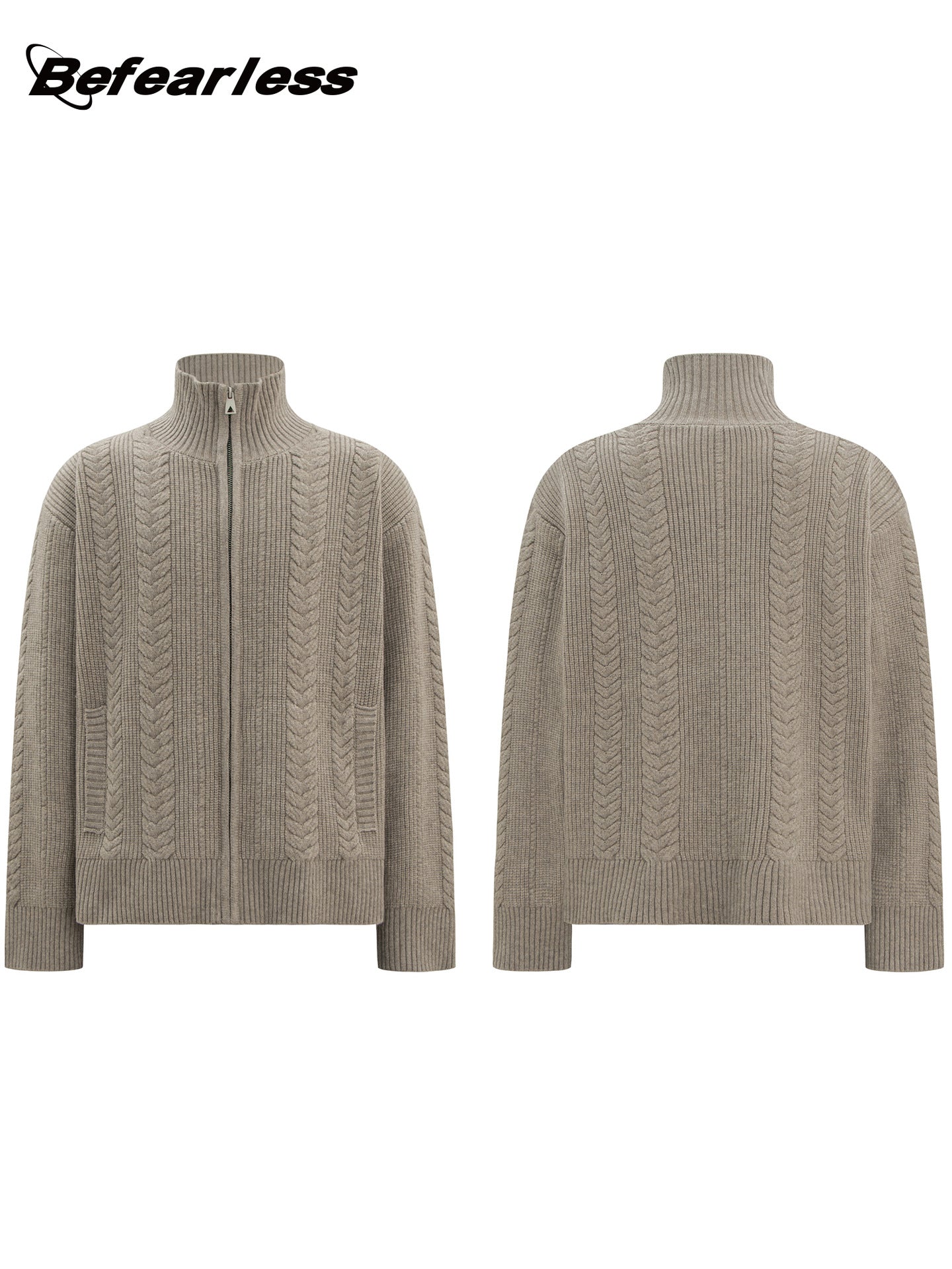 Heavyweight Cable-Knit High-Neck Zip-Up Oversize Knit Cardigan WN26314