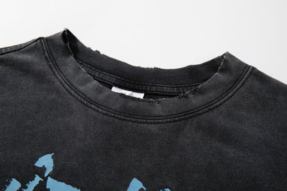 Washed Graphic Letter Print Short Sleeve T-Shirt WN25559