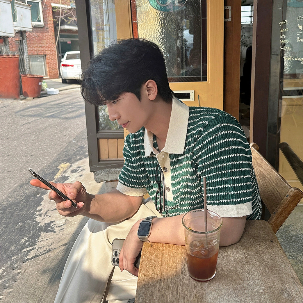 Colorblock Stripe Knit Short Sleeve Polo Shirt WN20320