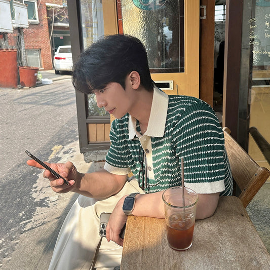 Colorblock Stripe Knit Short Sleeve Polo Shirt WN20320