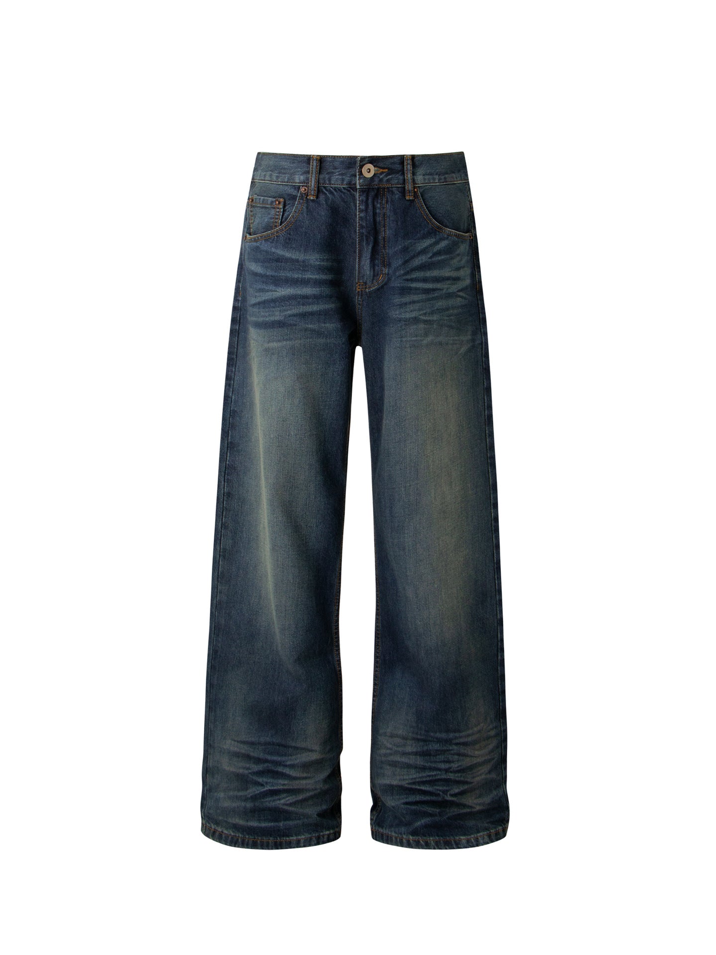 Heavyweight Washed Whisker Straight Flare Denim Jeans WN26318