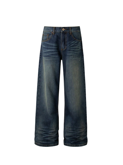 Heavyweight Washed Whisker Straight Flare Denim Jeans WN26318