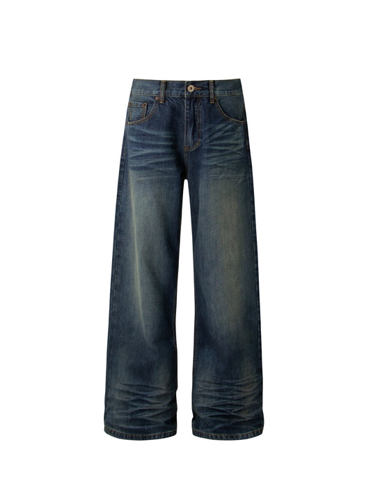 Heavyweight Washed Whisker Straight Flare Denim Jeans WN26318