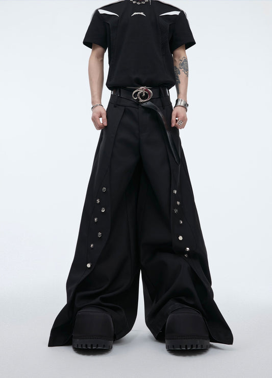 Double Layered Metal Rivet Wide Flare Trousers WN5594