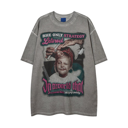 Washed Graphic Print Oversize Short Sleeve T-Shirt WN24408