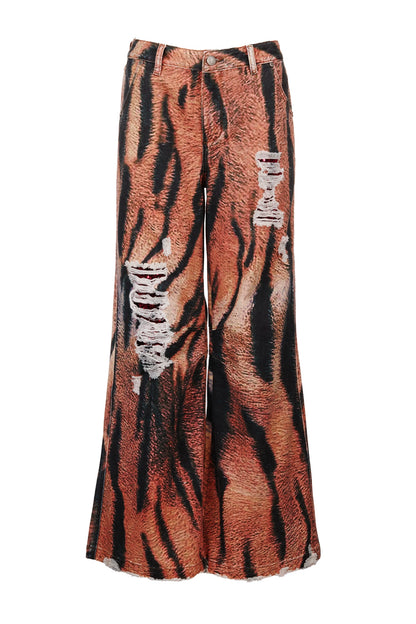 Tiger Stripe Digital Print Denim Jeans WN18861