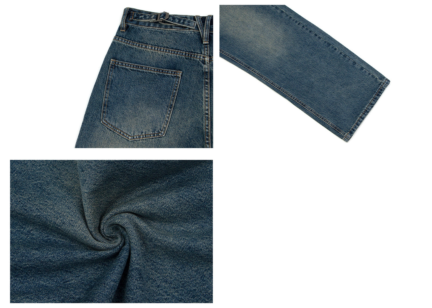 Washed Whisker Adjustable Waist Straight Denim Jeans WN26284