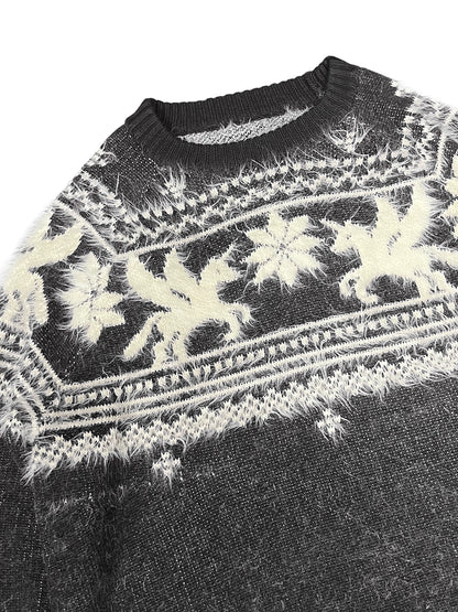 Unicorn Design Wool Blend Fake Mink Fair Knit Sweater WN19047