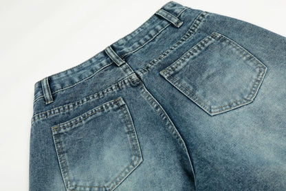 Washed Star Applique Wide Leg Denim Jeans WN25451