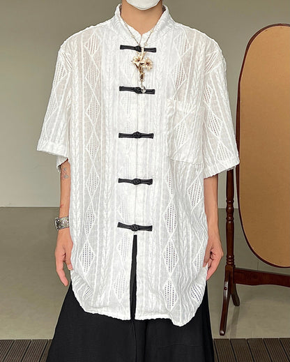Jacquard Hollow-Out Short Sleeve Shirt WN19969