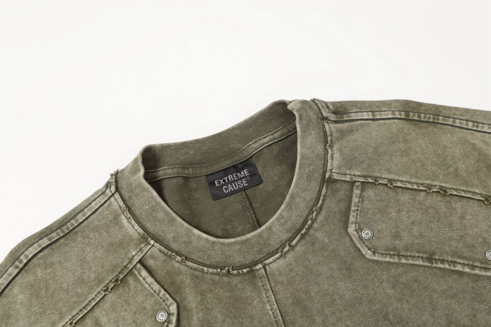 Heavyweight Washed Metal Stud Deconstructed Short Sleeve T-Shirt WN27896