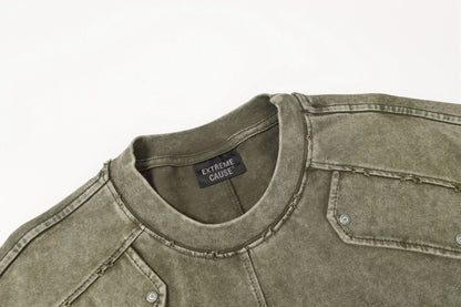 Heavyweight Washed Metal Stud Deconstructed Short Sleeve T-Shirt WN27896