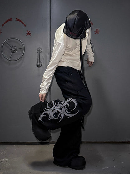 Graphic Art Print Wide Leg Sporty Pants WN20845