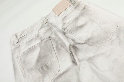 Washed Whisker Straight Denim Jeans WN25909
