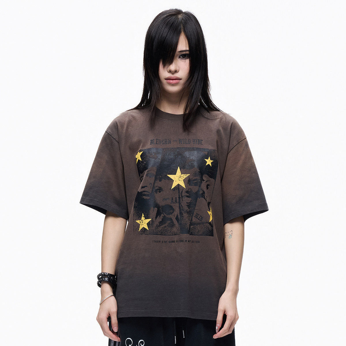 Washed Star Art Graphic Print Short Sleeve T-Shirt WN27265