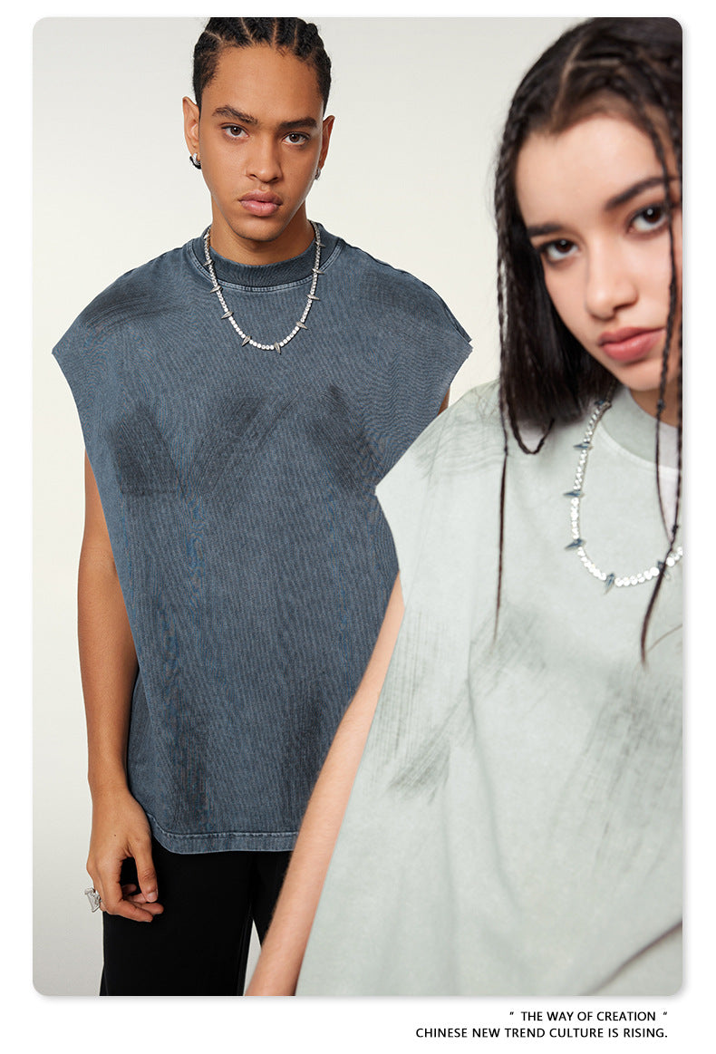 Washed Damage Oversize Tank Top T-shirt WN6440