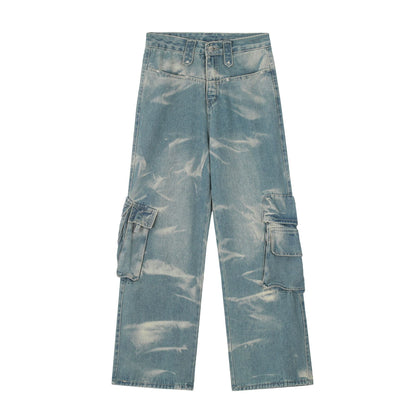 Washed Wide-Leg Cargo Denim Jeans WN11099