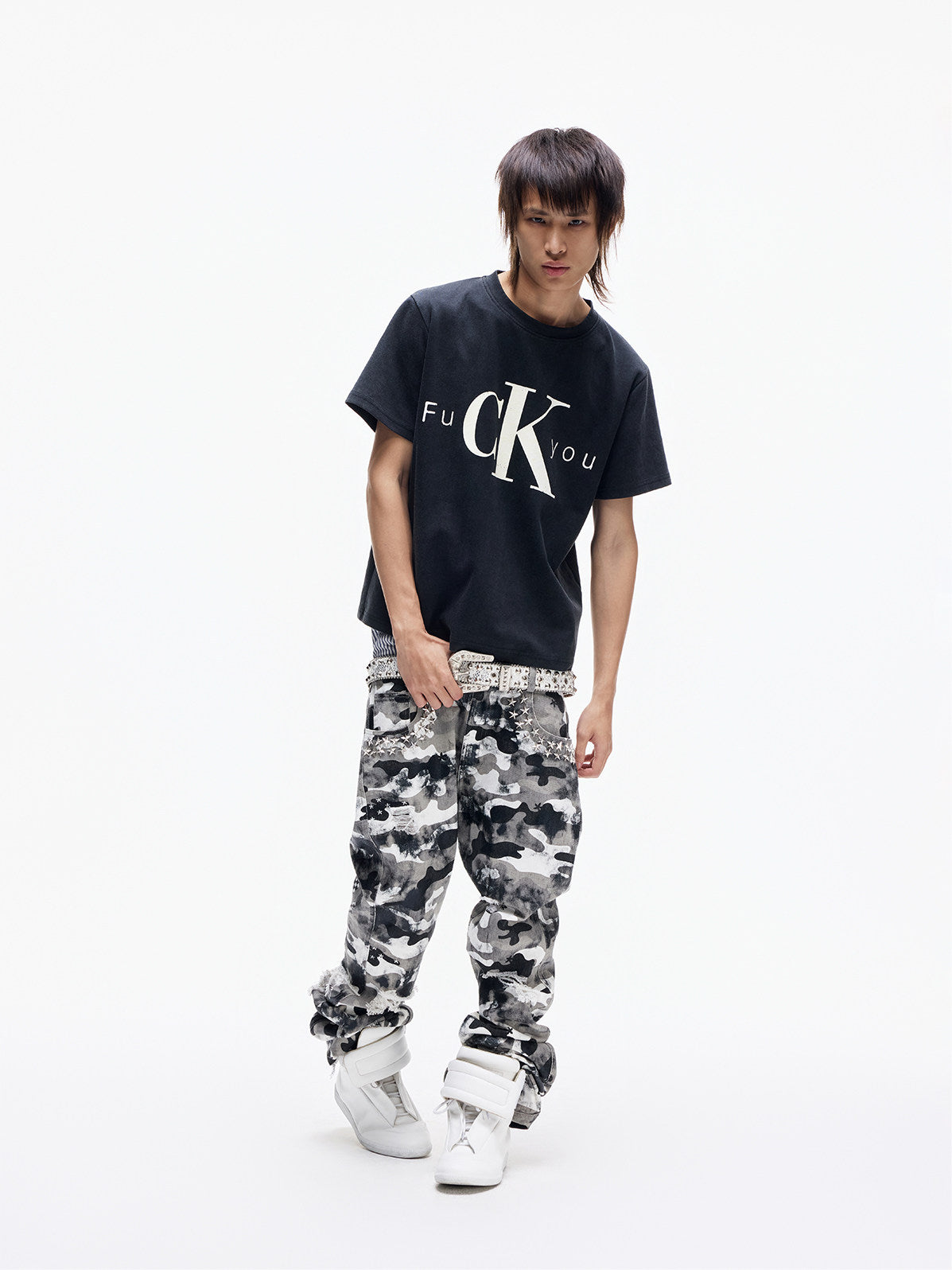 Washed Slogan Print Oversize Short Sleeve T-Shirt WN27340