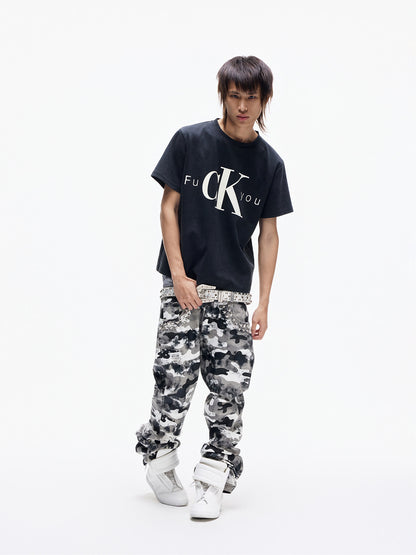 Washed Slogan Print Oversize Short Sleeve T-Shirt WN27340