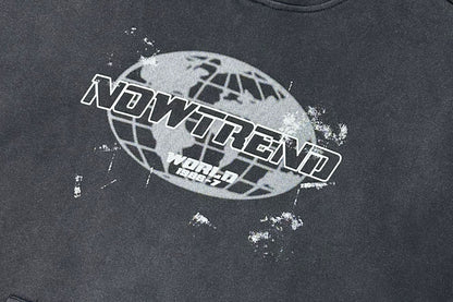 Washed Gradient Letter Print Oversize Pullover Hoodie WN11464