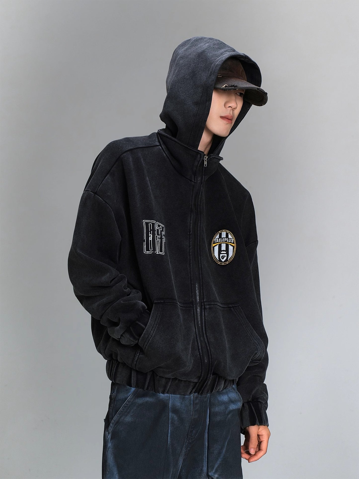 Washed Oversize Zipper Hoodie WN8434