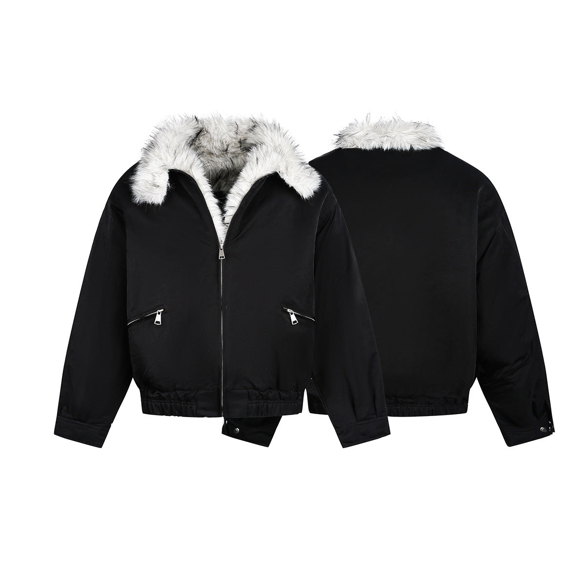 Fake Fur Collar Fleece Lining Zipper Jacket WN21908