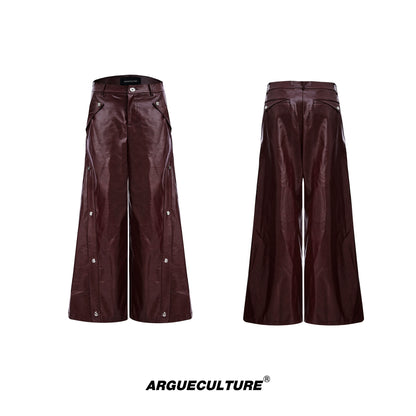 Metal Button Design PU Leather Wide Leg Pants WN8680