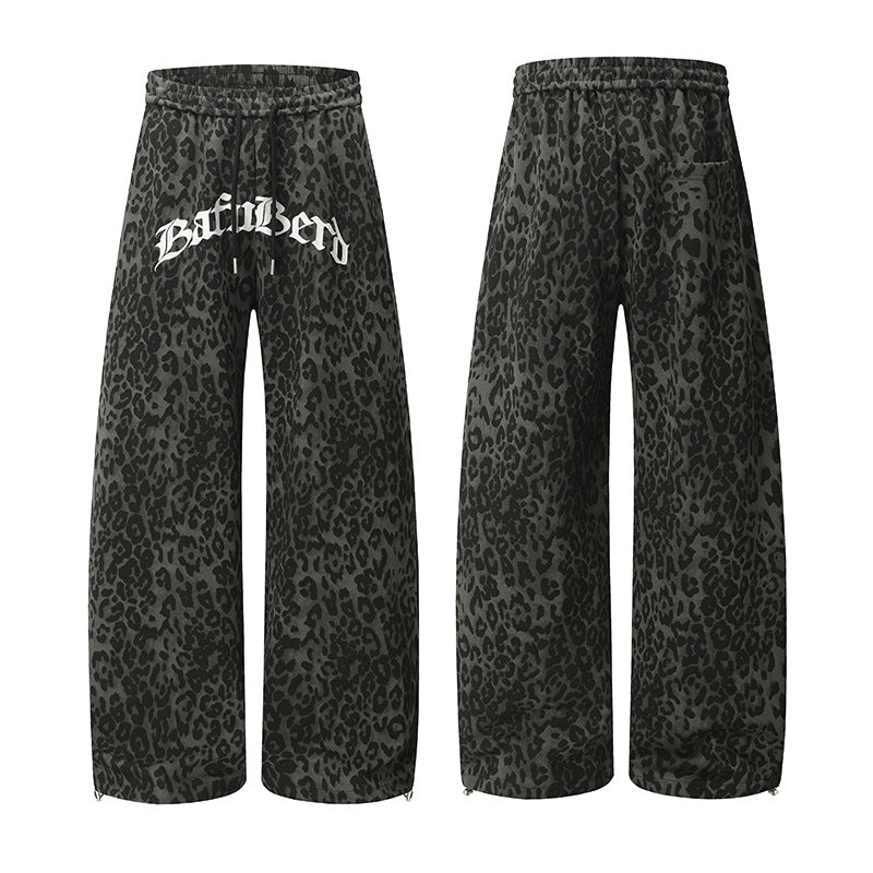 Leopard Print Sporty Drapey Wide Leg Pants WN25600