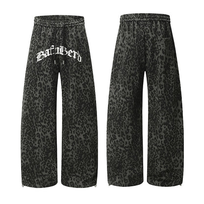 Leopard Print Sporty Drapey Wide Leg Pants WN25600