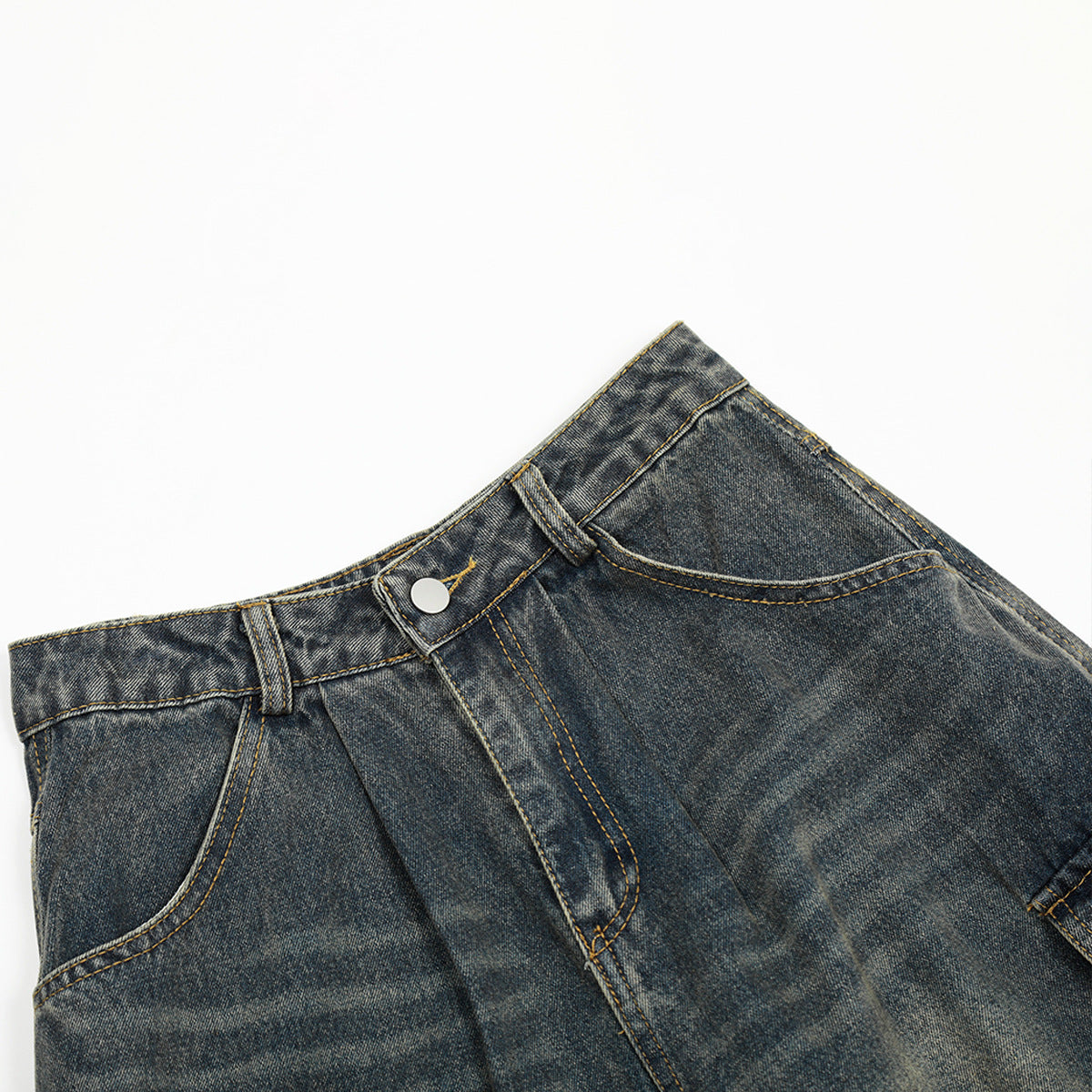 Washed Damage Cargo Pocket Denim Half Pants WN25699