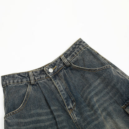 Washed Damage Cargo Pocket Denim Half Pants WN25699