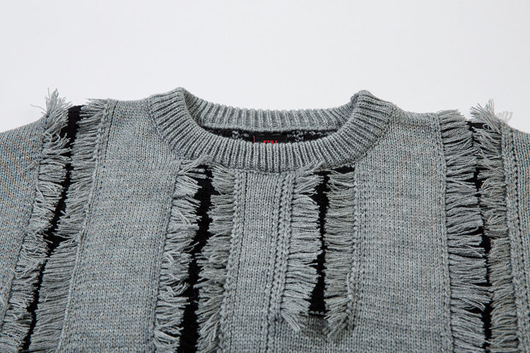 Oversize Frayed Hem Damage Knit Sweater WN11450
