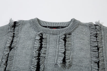 Oversize Frayed Hem Damage Knit Sweater WN11450