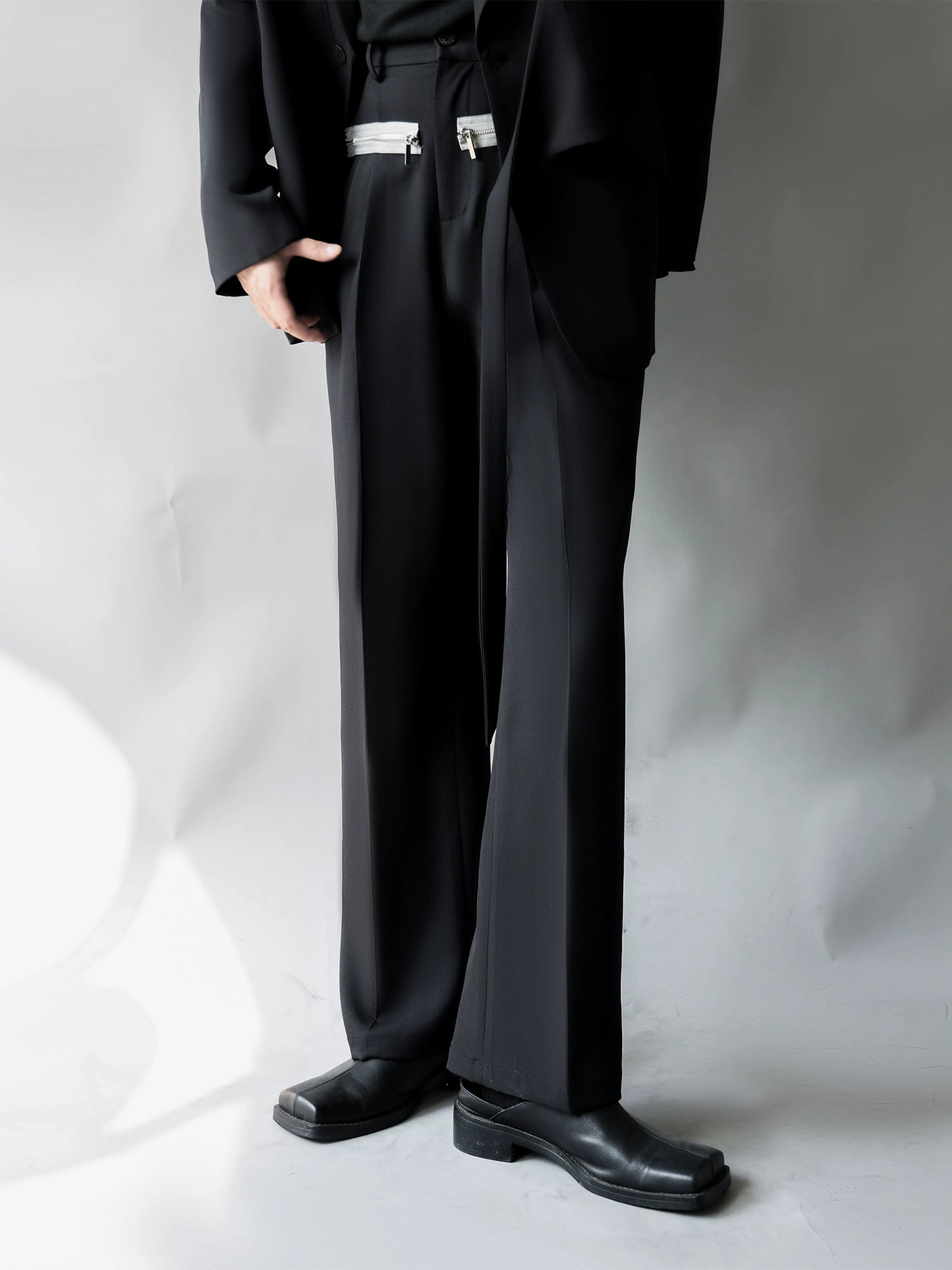 Zipper Detail Straight Tailored Trousers WN11807