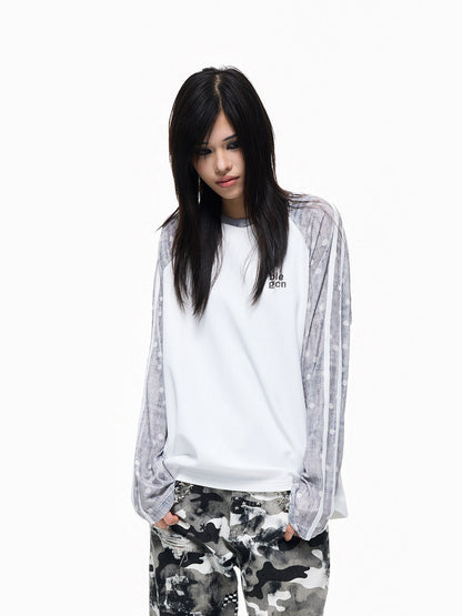 Waffle Contrast-Tape Embroidery Raglan Long Sleeve T-Shirt WN27323