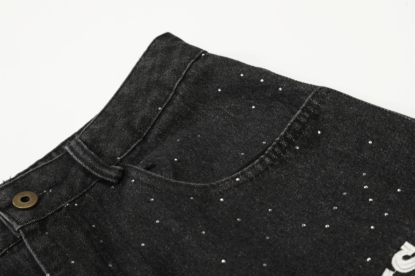 Rhinestone Cropped Denim Half Jeans WN25568