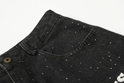 Rhinestone Cropped Denim Half Jeans WN25568