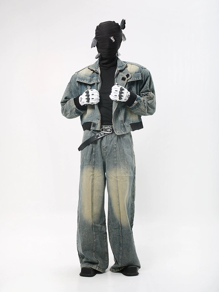 Deconstructed Patchwork Denim Jacket & Denim Jeans Setup WN18708