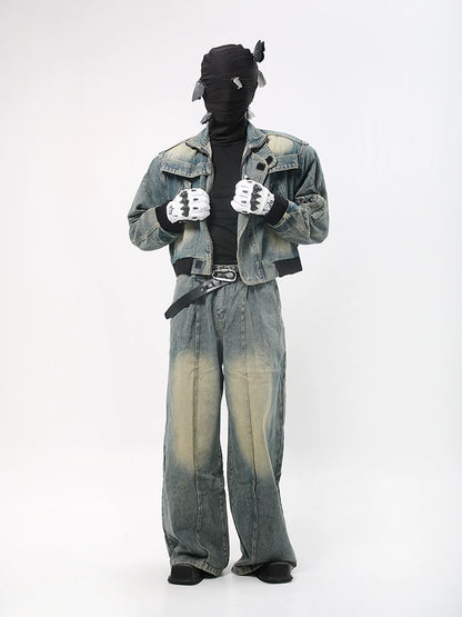 Deconstructed Patchwork Denim Jacket & Denim Jeans Setup WN18708