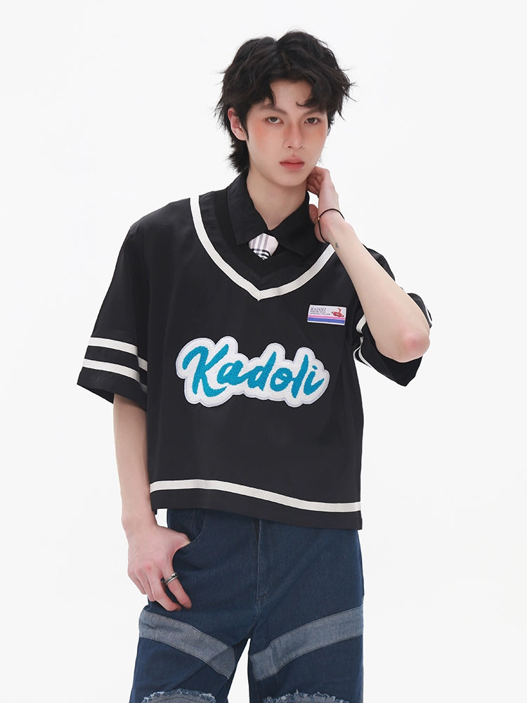 Patchwork Multi-Label V-Neck Short Sleeve T-Shirt WN20217