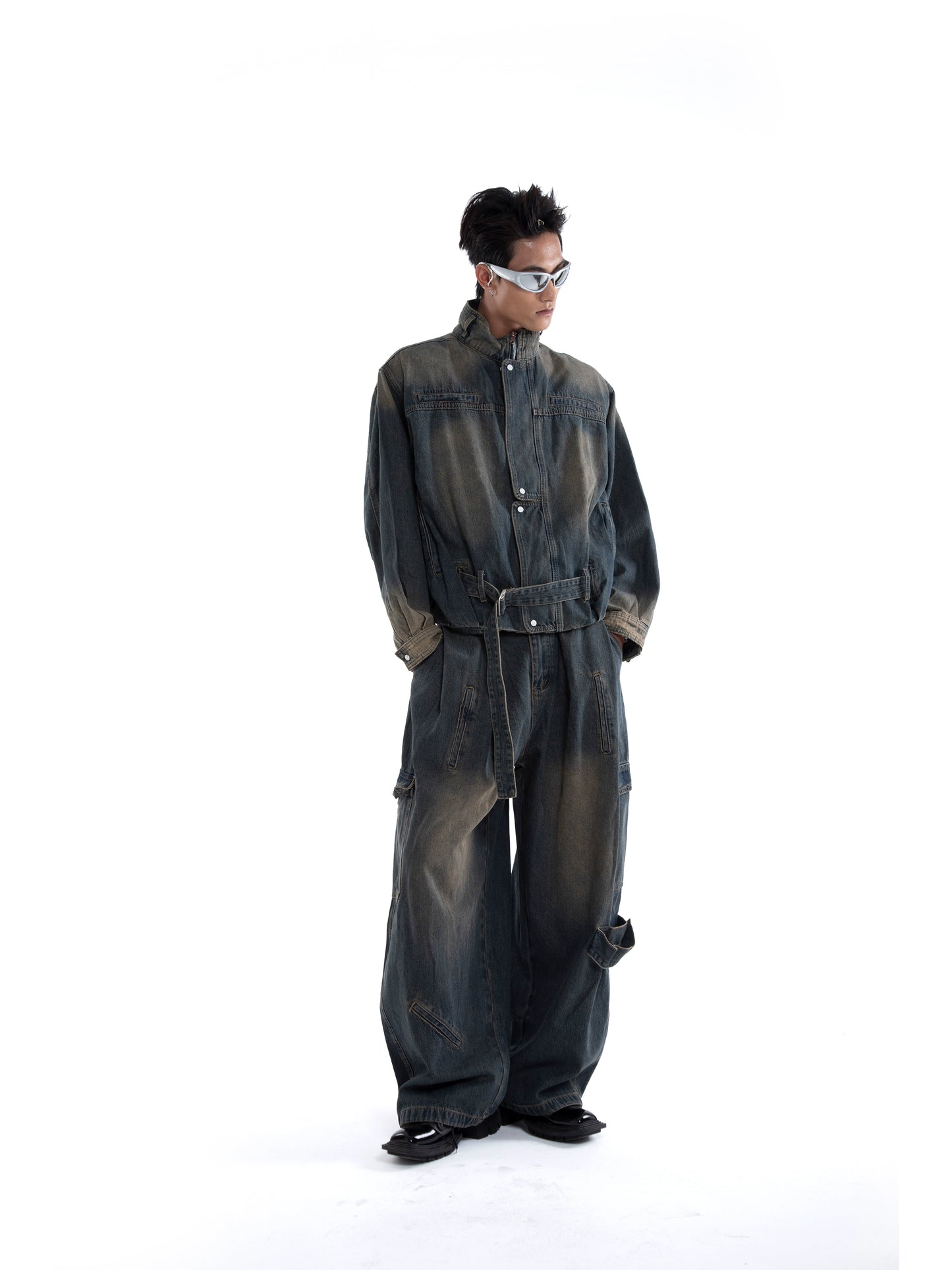 Fringe Strap Washed Denim Jacket & Denim Jeans Setup WN20644