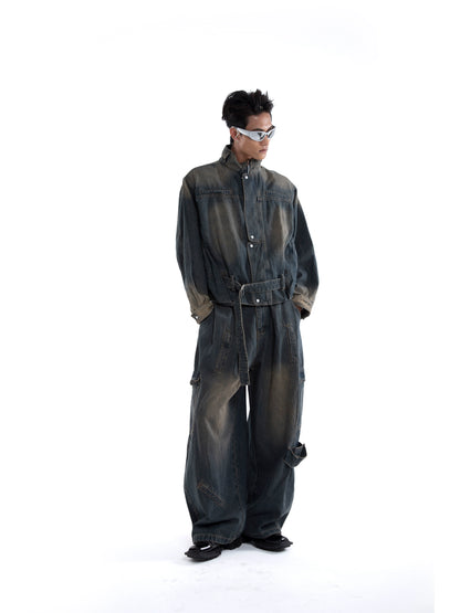 Fringe Strap Washed Denim Jacket & Denim Jeans Setup WN20644