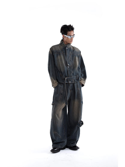 Fringe Strap Washed Denim Jacket & Denim Jeans Setup WN20644