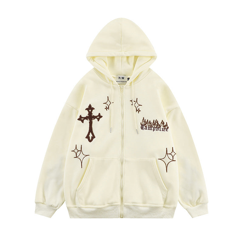 Cross Embroidery Zipper Hoodie WN11001