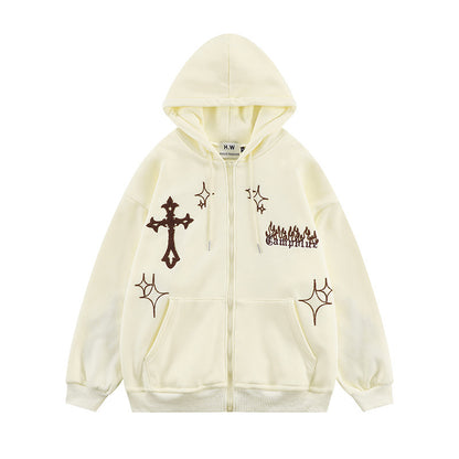 Cross Embroidery Zipper Hoodie WN11001