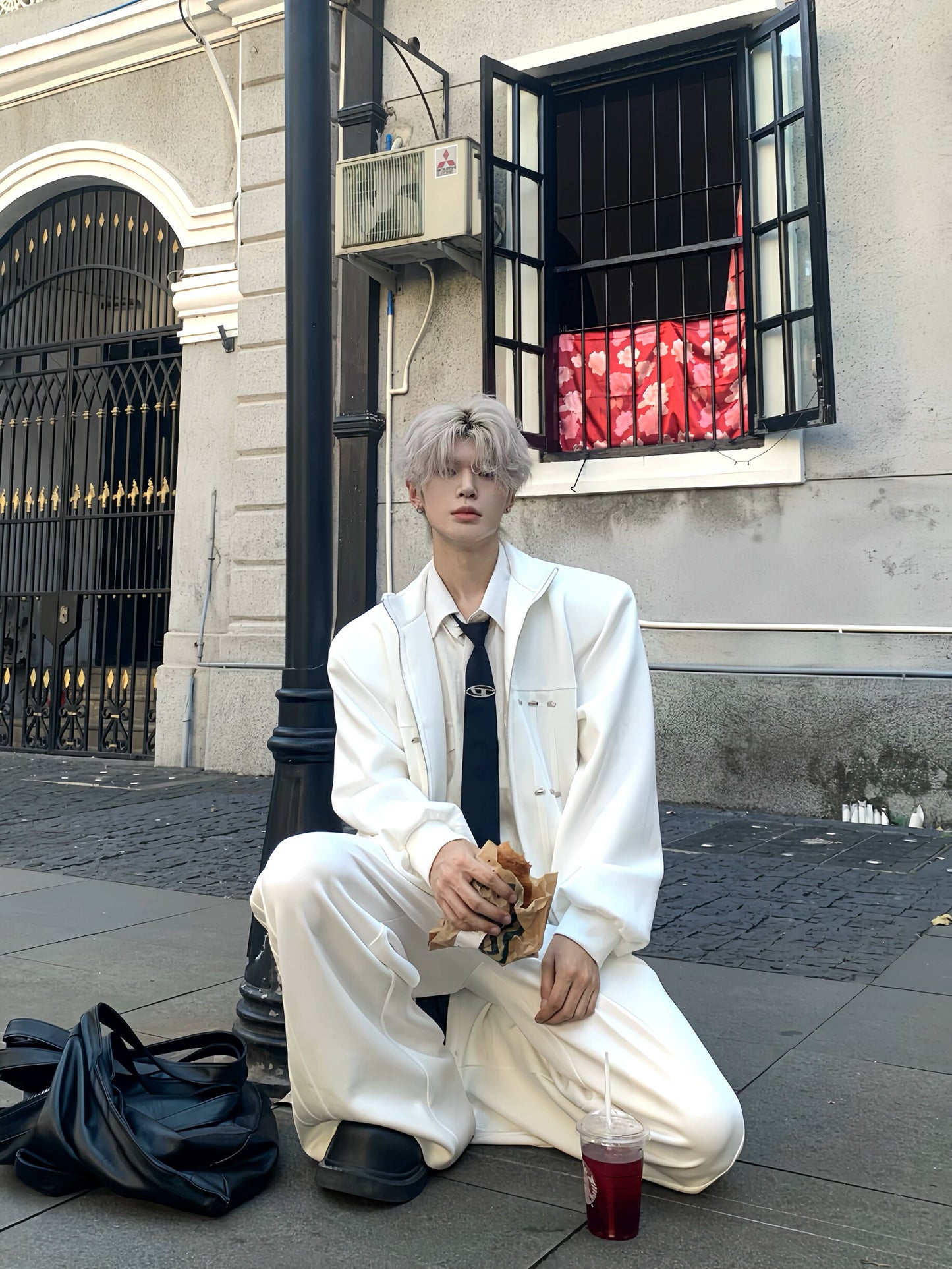 Shoulder-Pad Zipper Jacket & Minimalist Design Trousers Setup WN19830