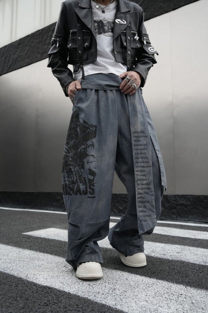 Graphic Print Text Detail Wide Leg Pants WN28088